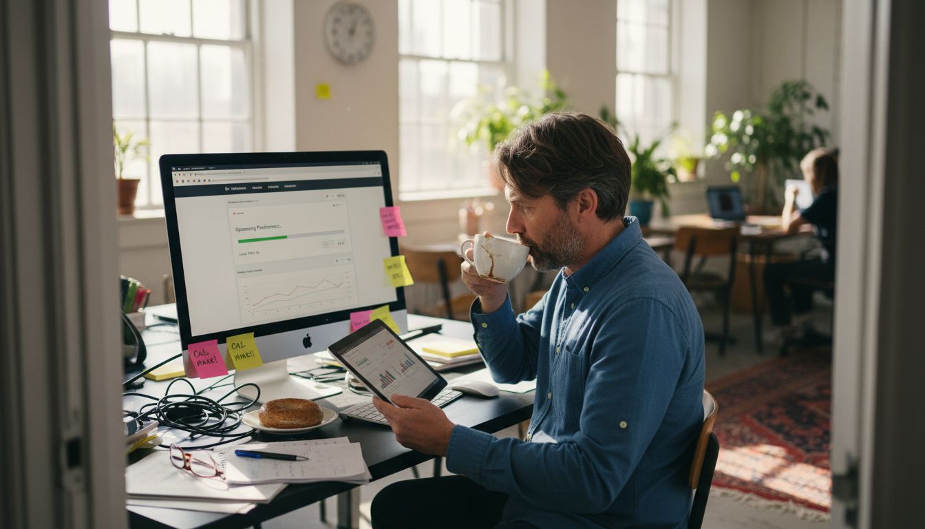 Small business owner optimizing website speed